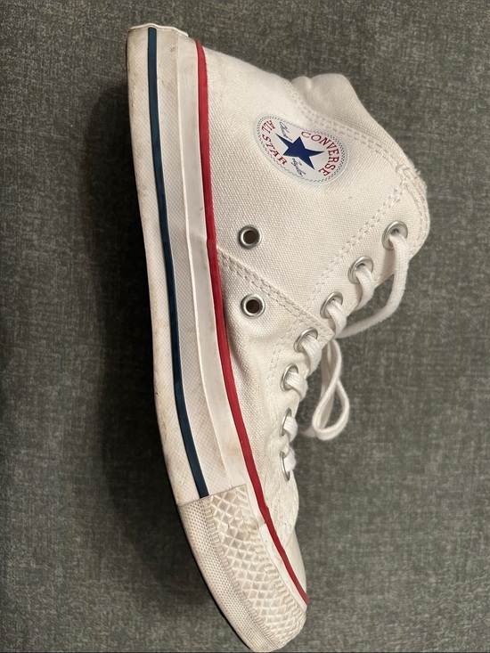 Converse Shoes - Converse White High Top Sneakers with Red & Blue Stripe